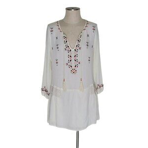 Miss Me Tunic Top Size S Oversized Tassel Tie Strings Embroidered Peasant BOHO